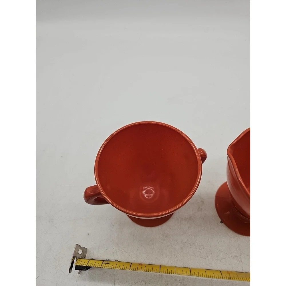 Hazel Atlas Burnt Orange Ovide Platonite‎ Creamer and Sugar Set Anchor Hocking